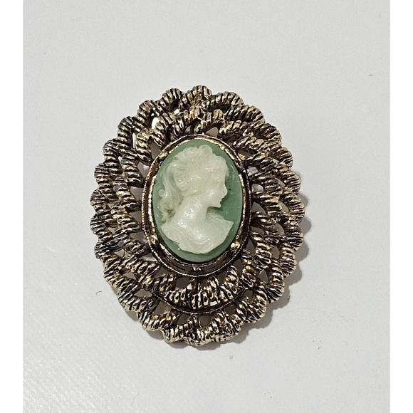 Gerrys Jewelry - Vintage 1960s Green Cameo Brooch by Gerry's